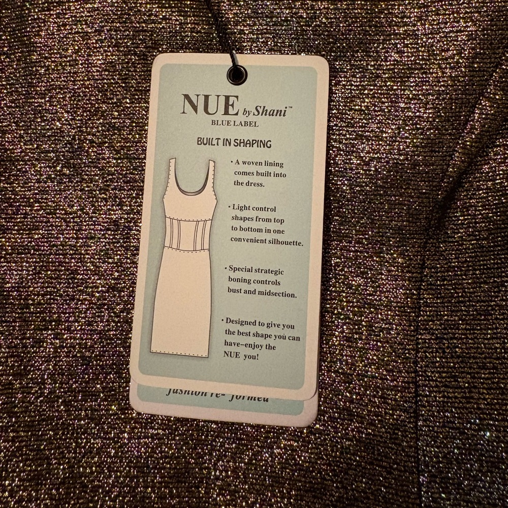 NUE by Shani Gold Shimmer Fit & Flare Black Trim Dress w/Pockets Size 8 NWT - Picture 9 of 17